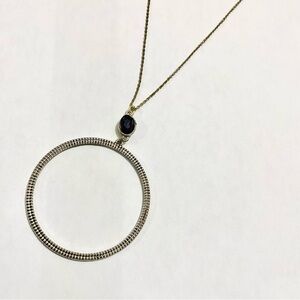 Marcasite & Black Onyx Circle Pendant Necklace - Vintage Style Art Deco